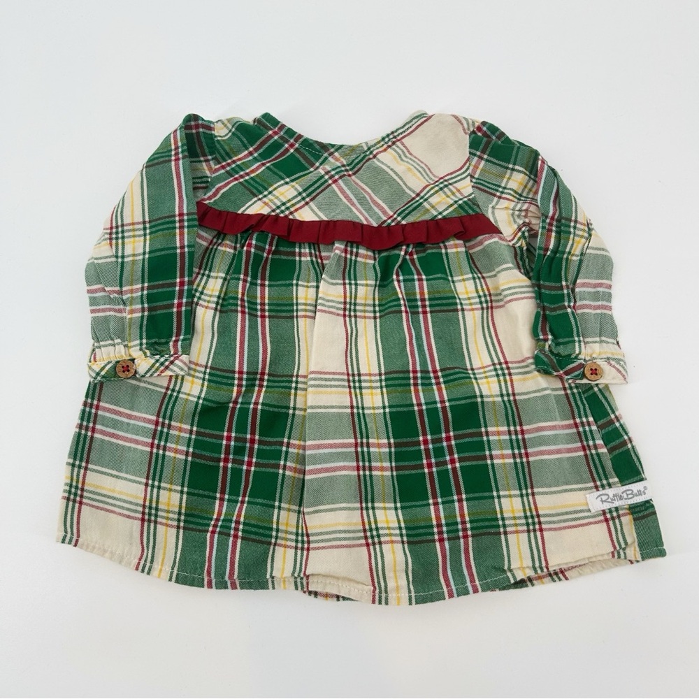 RuffleButts Plaid Baby Dress with Button Down Back - Green and Cream